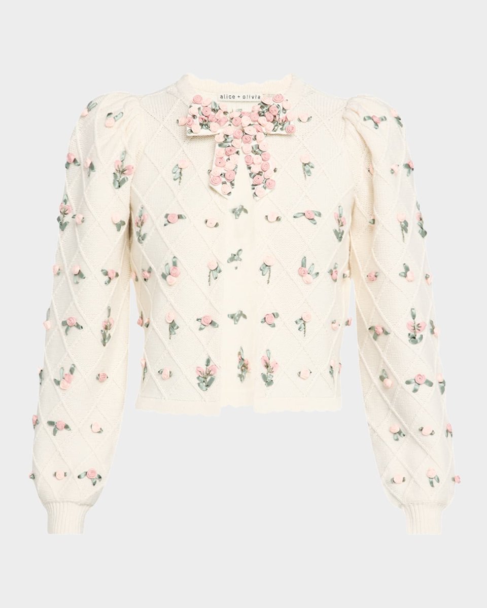 Kitty Floral Puff-Sleeve Cardigan
